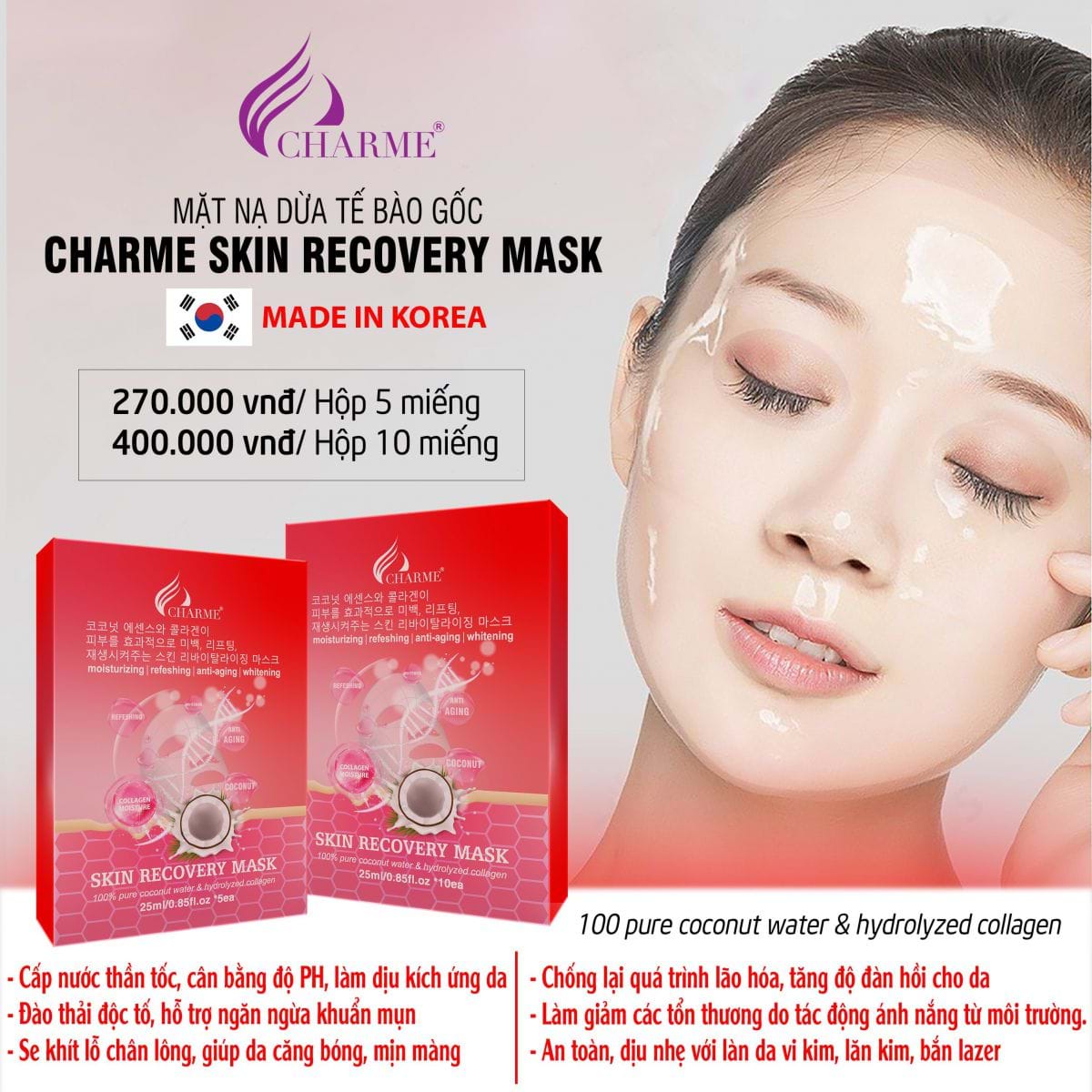 Charme Skin Recovery Mask - Mặt nạ dừa tế bào gốc