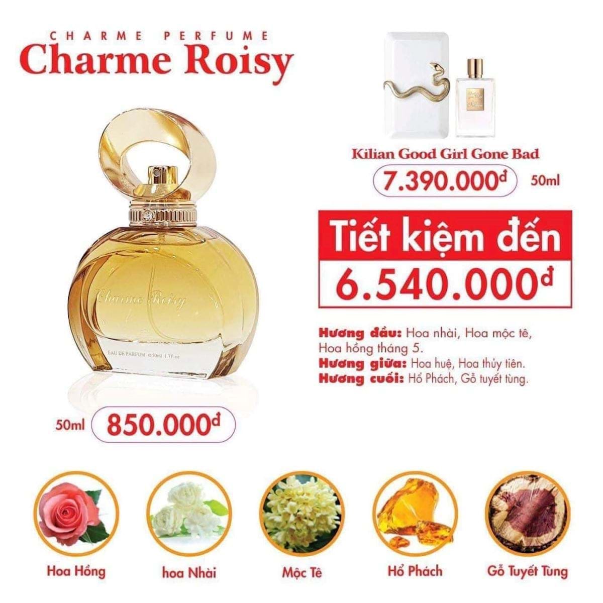 Charme Roisy được đánh giá mùi hương này nhẹ nhàng hơn Charme Good Girl, nhưng có phần ma mị và quyến rũ hơn.