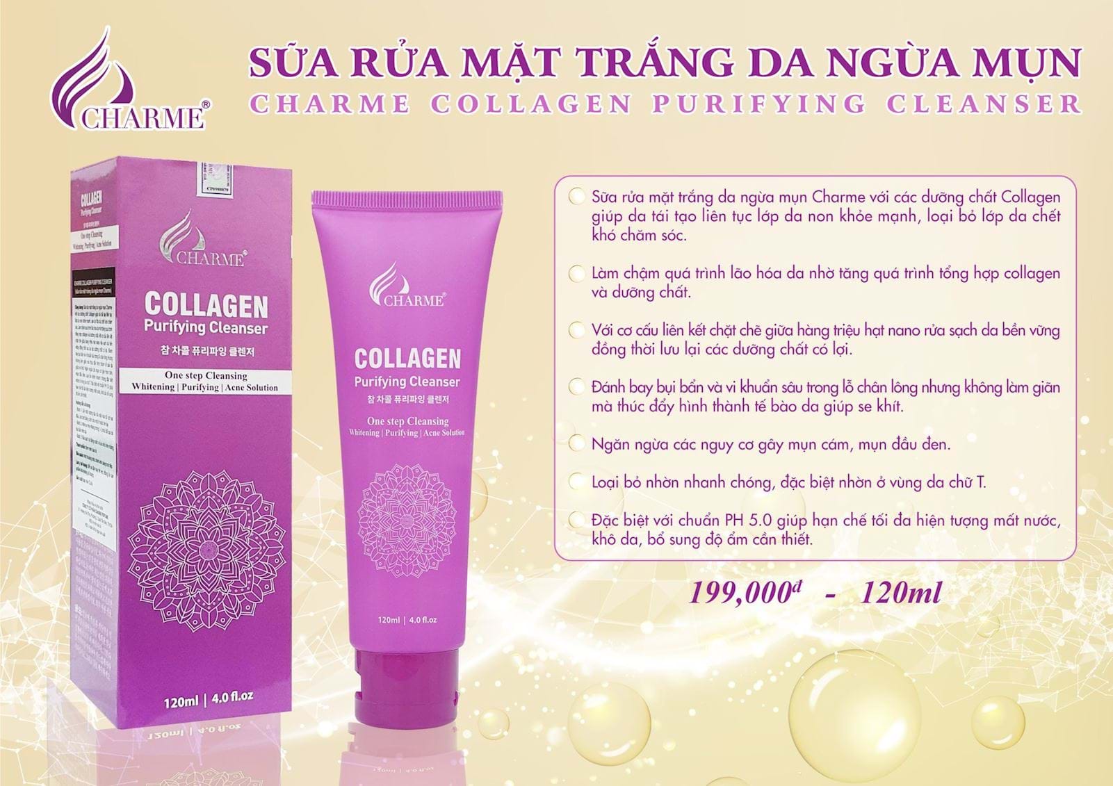 Sữa Rửa Mặt Charme Collagen Purifying 120ml