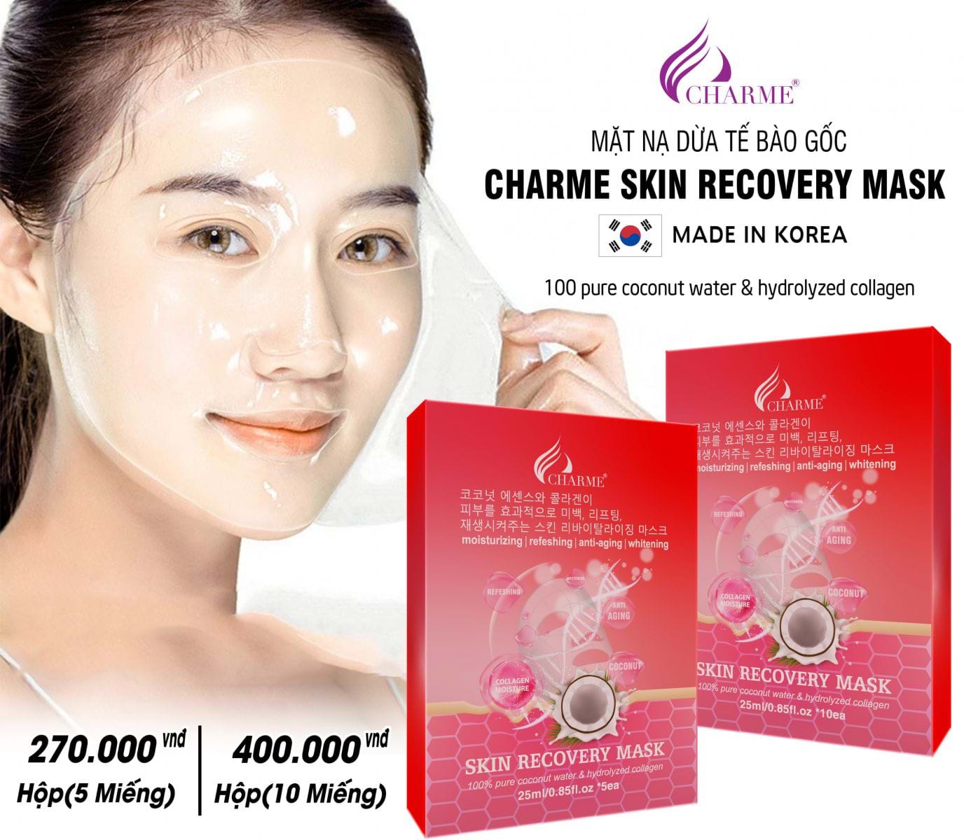 Charme Skin Recovery Mask - Mặt nạ dừa tế bào gốc